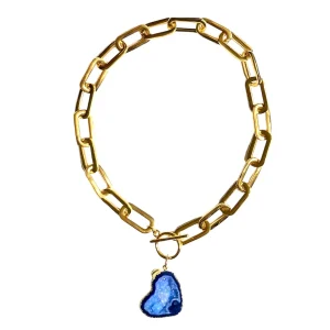 Blue Oval Chain T-Bar Necklace